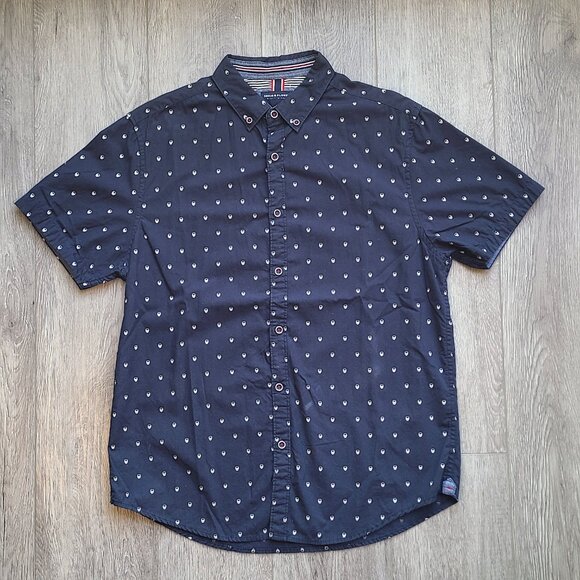 slim fit short sleeve dark blue button down with white skull print size L - Picture 4 of 7